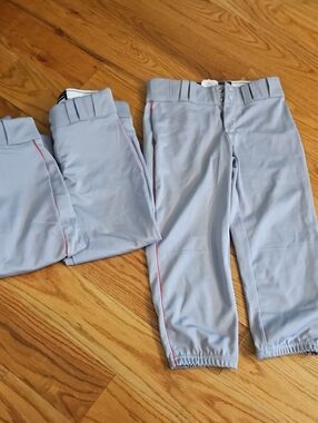 3 Pair Of Light Grey Baseball Pants with Red Piping